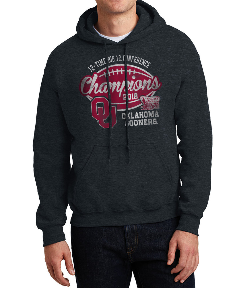 Oklahoma Sooners Big 12 Champs Hooded Sweatshirt 2018 Vintage Charcoal