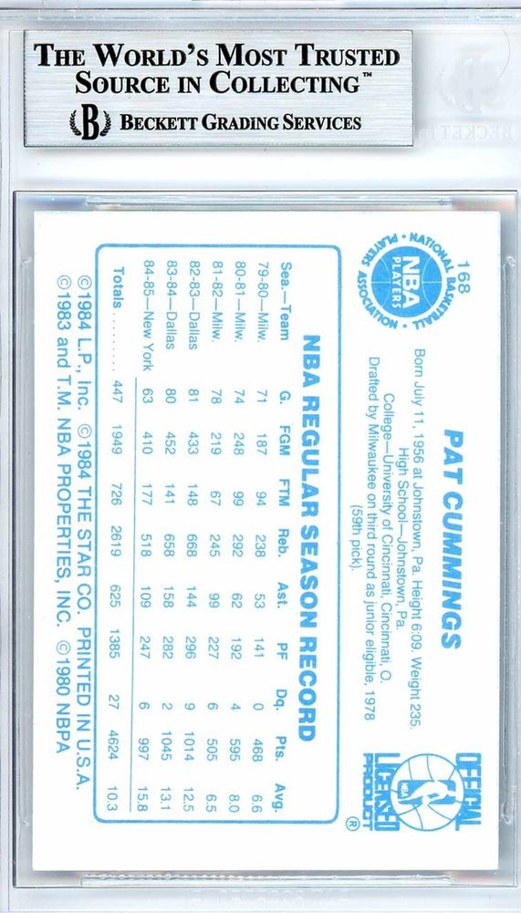 Pat Cummings Autographed Signed 1985 86 Star Card Autographed Signed 168 New York Knicks Beckett Authentic