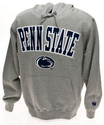 Penn State Hooded Embroidered Sweatshirt Gray Arching Over Lion 