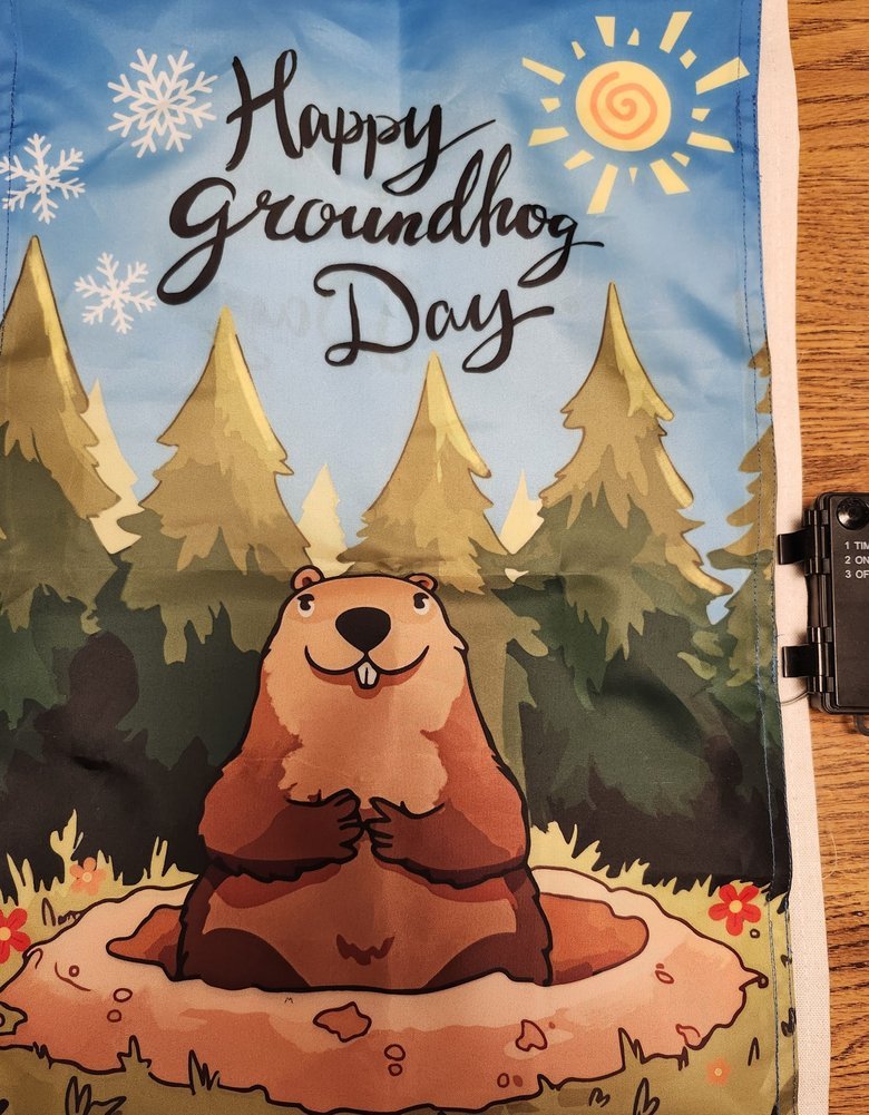 *lighted Ghog Day Garden Flag Image a