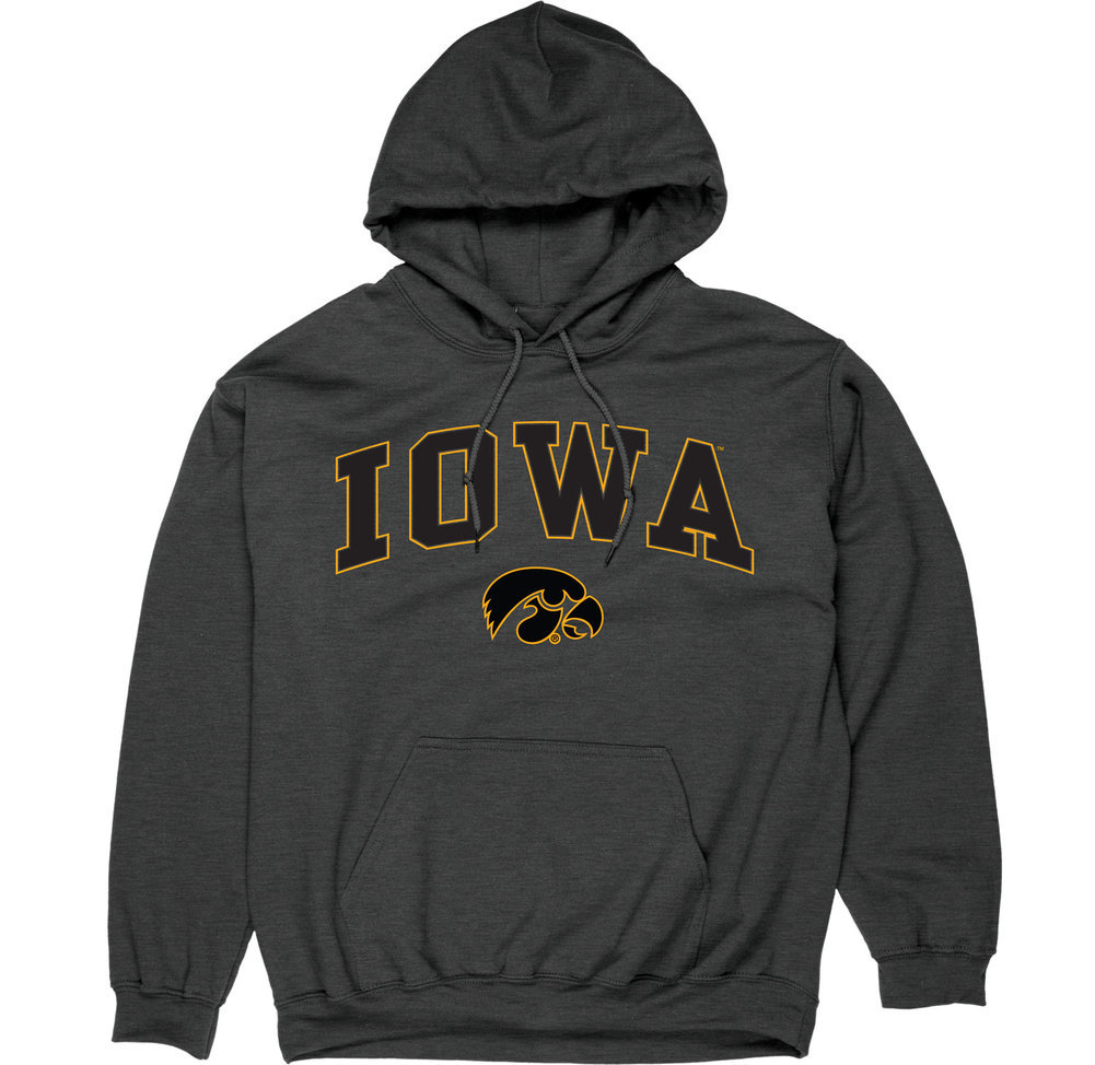 Iowa Hawkeyes Hooded Sweatshirt Varsity Charcoal Arch Over APC02960980*