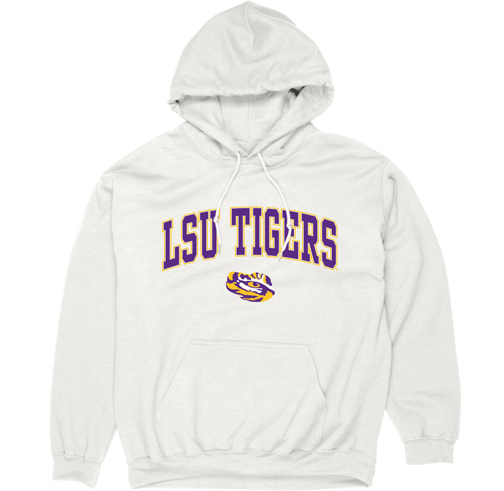 LSU Tigers Hooded Sweatshirt Varsity White Arch Over APC03006314*