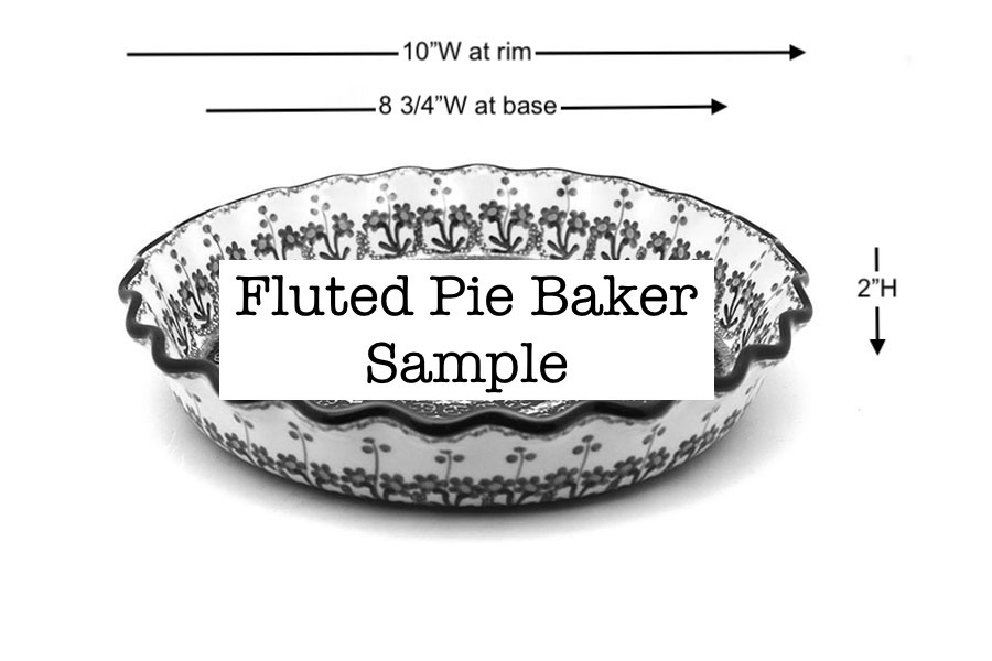 Polish Pottery Baker - Pie Dish - Fluted - Bluebird Image a