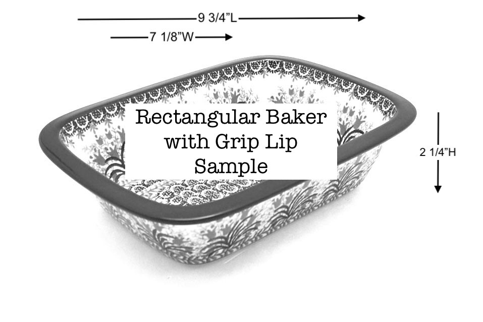 Polish Pottery Baker - Rectangular with Grip Lip - Red Pansy Image a