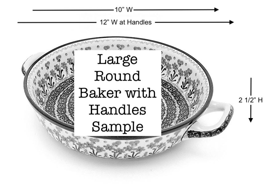 Polish Pottery Baker - Round with Handles - Large - Silver Lace Image a
