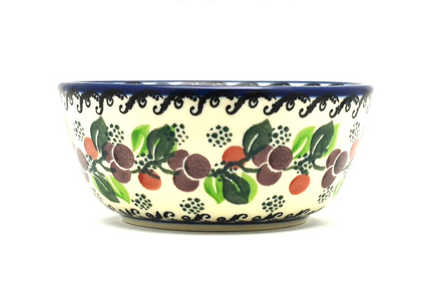 Polish Pottery Bowl - Ice Cream/Dessert - Burgundy Berry Green Image a