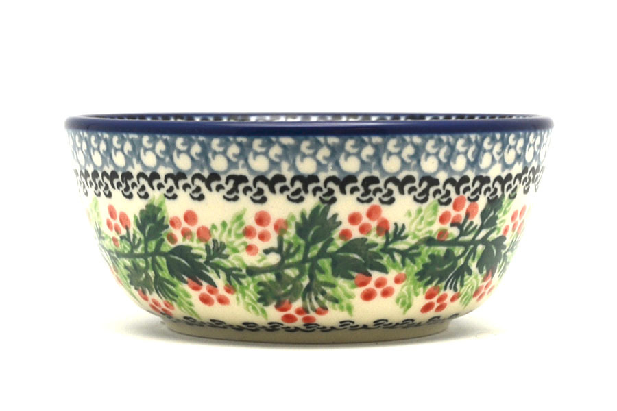 Polish Pottery Bowl - Ice Cream/Dessert - Holly Berry Image a