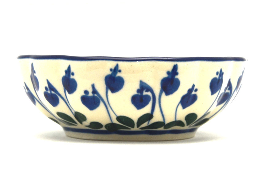 Polish Pottery Bowl - Shallow Scalloped - Small - Bleeding Heart Image a