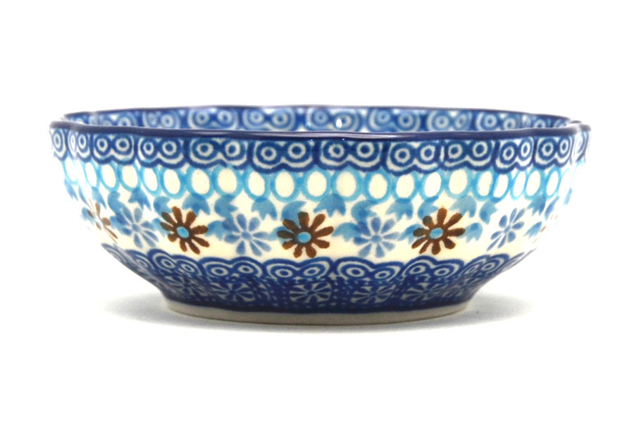Polish Pottery Bowl - Shallow Scalloped - Small - Blue Yonder Image a