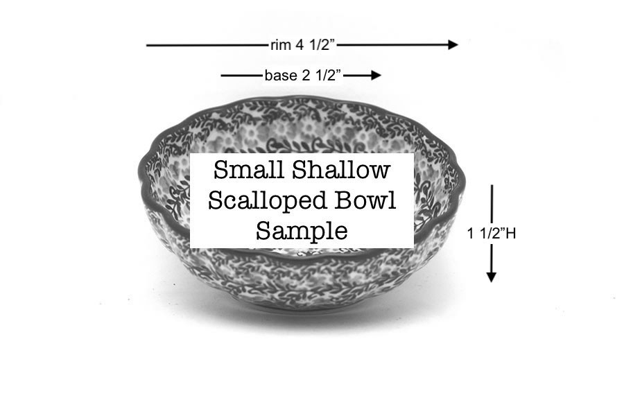 Polish Pottery Bowl - Shallow Scalloped - Small - Crimson Bells Image a