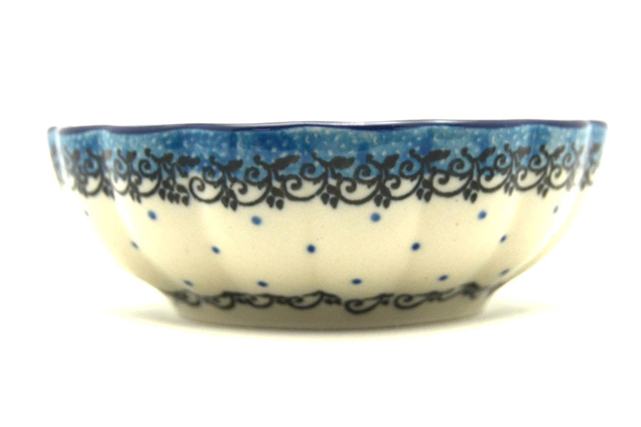 Polish Pottery Bowl - Shallow Scalloped - Small - Flower Works Image a