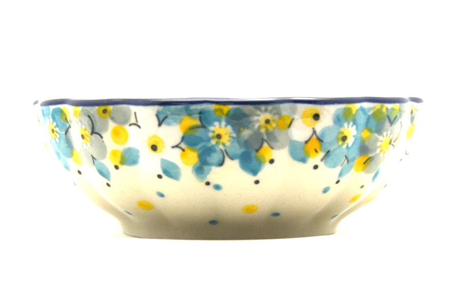 Polish Pottery Bowl - Shallow Scalloped - Small - Shady Blooms Image a