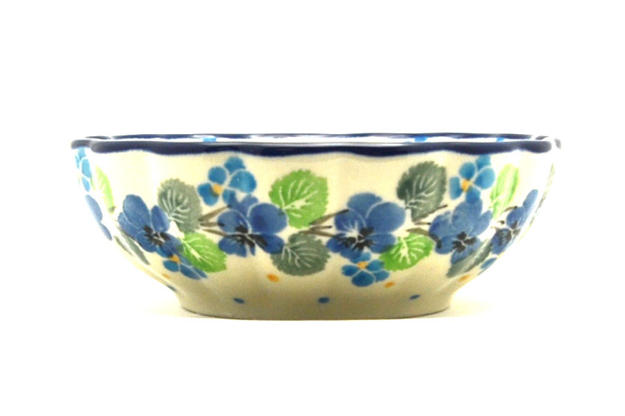Polish Pottery Bowl - Shallow Scalloped - Small - Spring Viola Image a