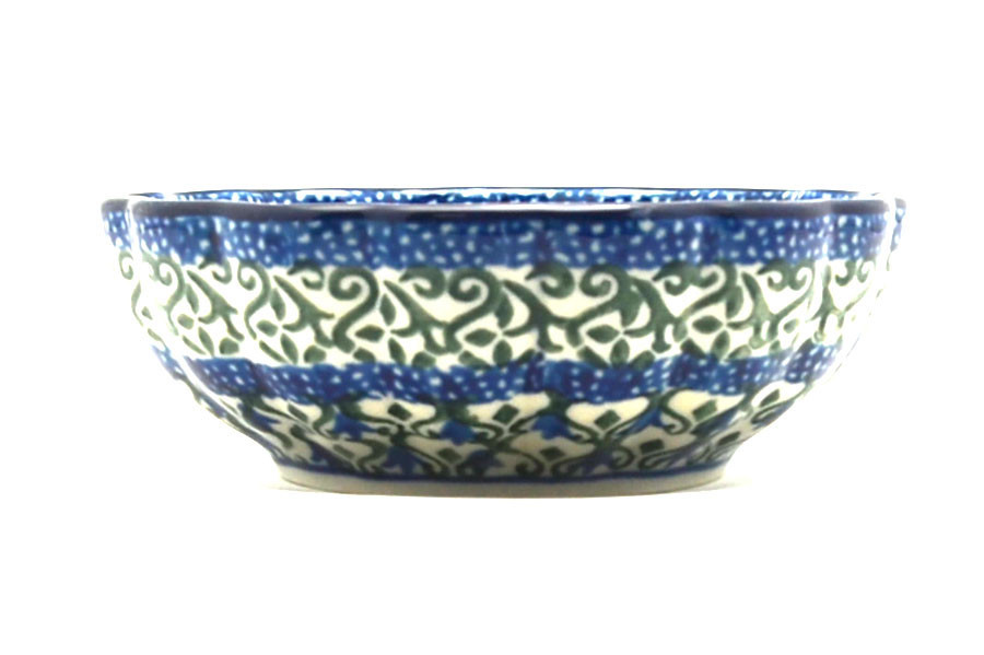 Polish Pottery Bowl - Shallow Scalloped - Small - Tulip Trellis Image a