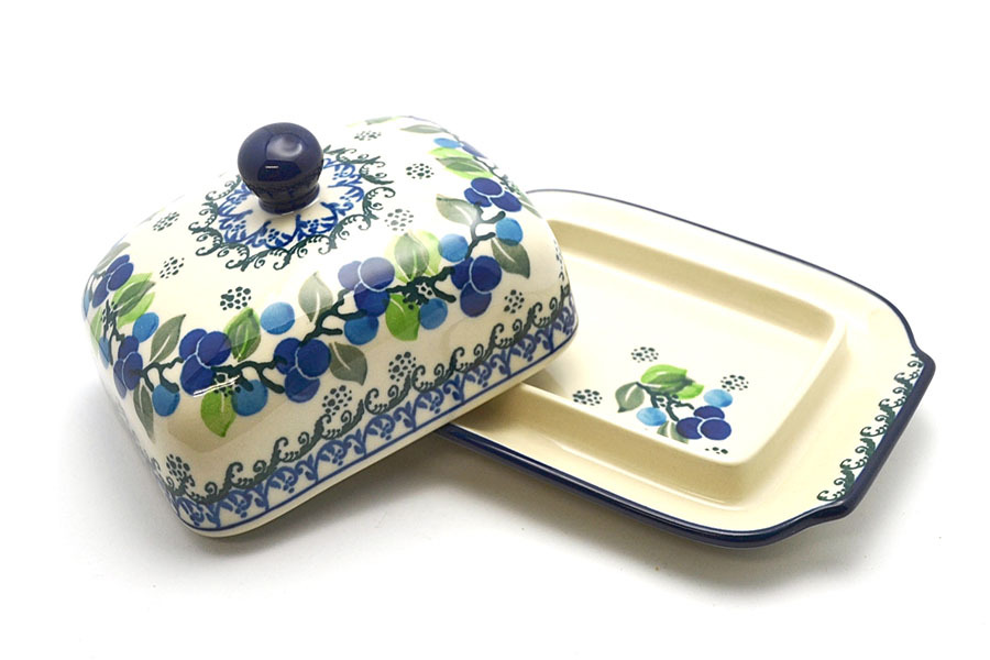 Polish Pottery Butter Dish - Blue Berries Image a