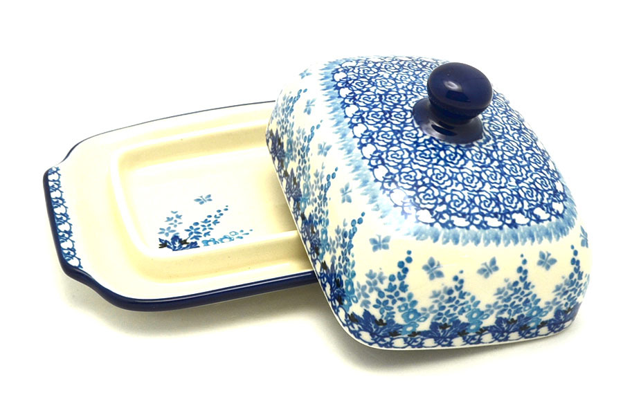 Polish Pottery Butter Dish - Blue Sage Image a