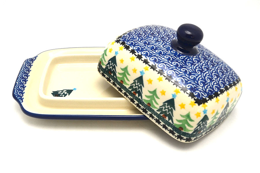 Polish Pottery Butter Dish - Christmas Trees Image a