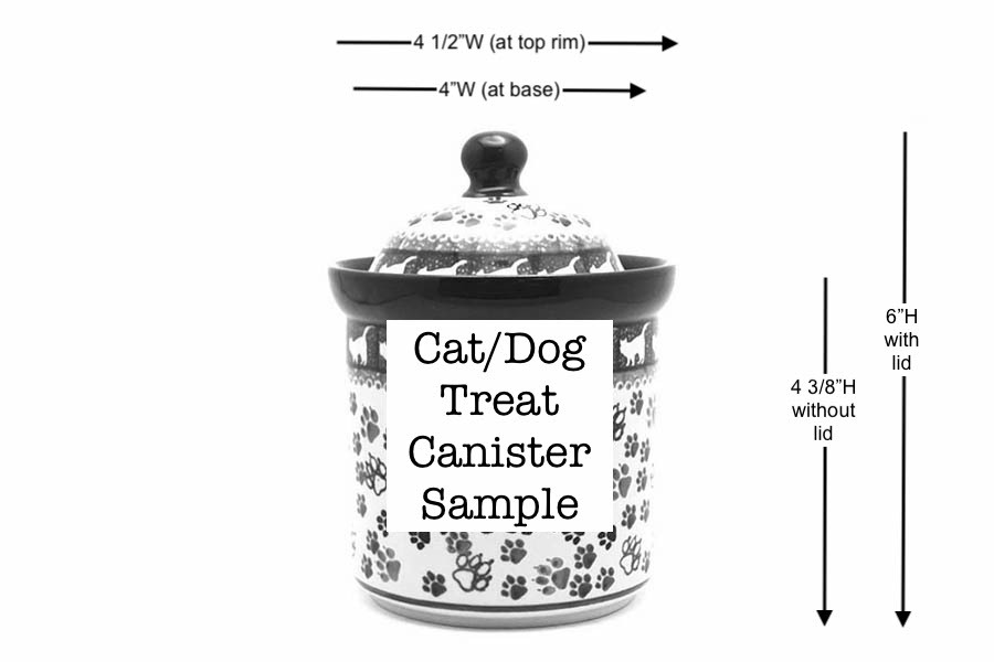 Polish Pottery Cat Treat Canister - 2 cups - Paw Prints Image a
