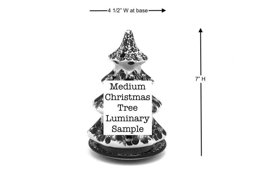 Polish Pottery Christmas Tree Luminarz - Medium (7") - Holly Berry Image a