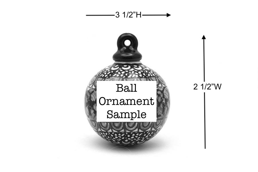 Polish Pottery Ornament - Ball - Burgundy Berry Green Image a