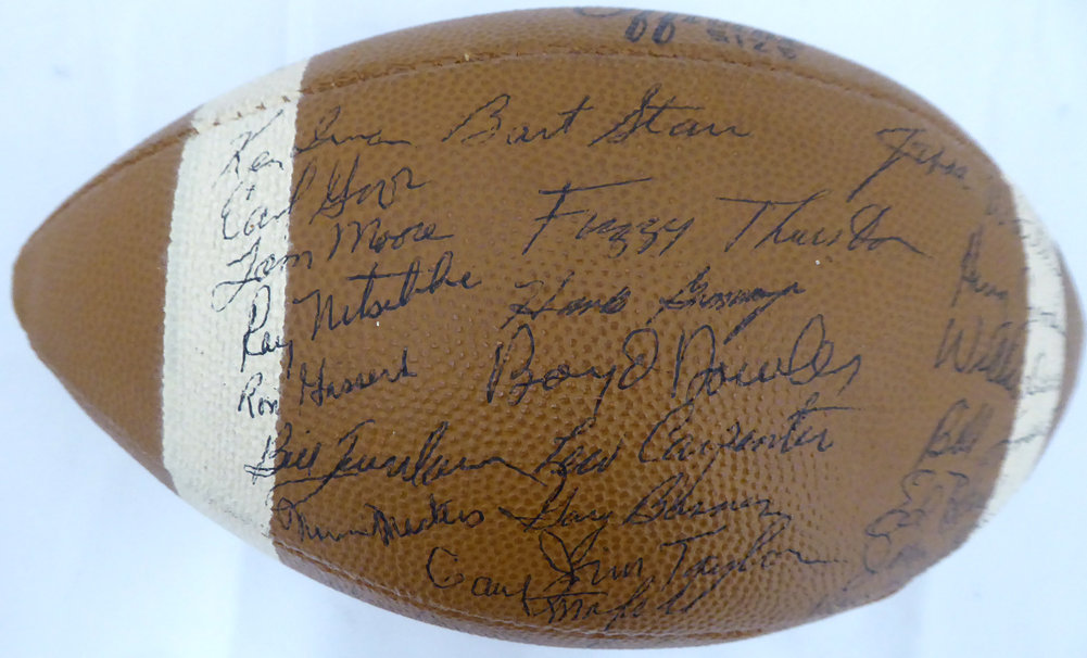 Johnny (Blood) Mcnally Autographed Signed 1962 NFL Champions Green Bay Packers Team Football With 39 Total Signatures Including Johnny Blood Mcnally, Vince Lombardi & Bart Starr Beckett Beckett Image a