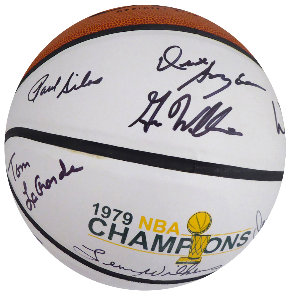 1978-79 NBA Champions Seattle Supersonics Multi Signed Autographed Basketball With 9 Signatures Including Fred Brown & Lenny Wilkens Mcs Holo #145851 Image a