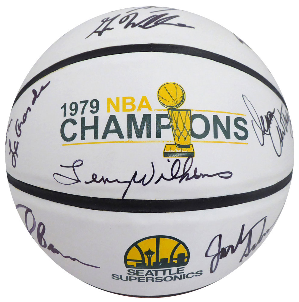 1978-79 NBA Champions Seattle Supersonics Multi Signed Autographed Basketball With 9 Signatures Including Fred Brown & Lenny Wilkens Mcs Holo #145851 Image a