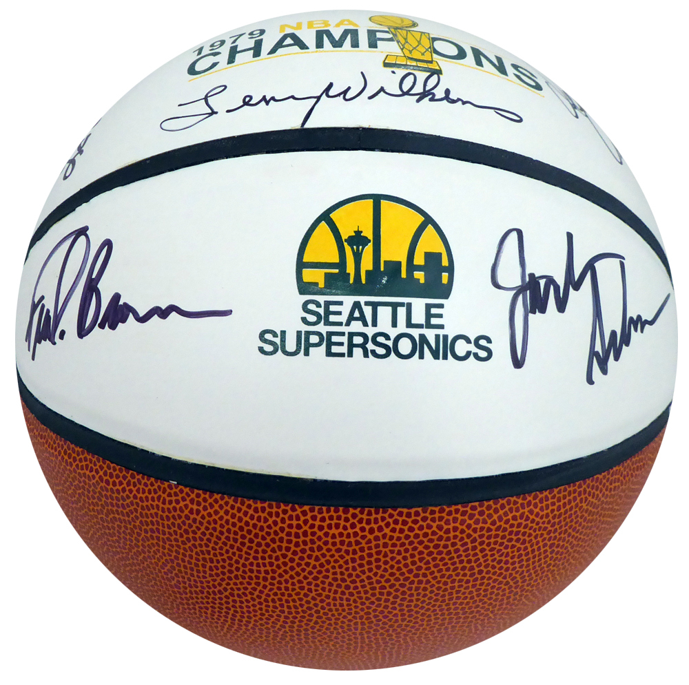 1978-79 NBA Champions Seattle Supersonics Multi Signed Autographed Basketball With 9 Signatures Including Fred Brown & Lenny Wilkens Mcs Holo #145851 Image a