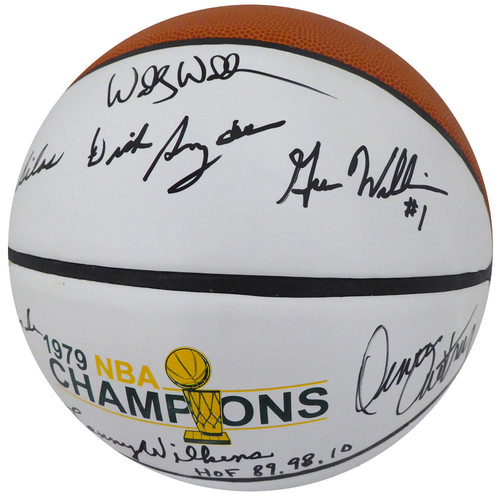 1978-79 NBA Champions Seattle Supersonics Multi Signed Autographed Basketball With 9 Signatures Including Fred Brown & Lenny Wilkens "HOF 89, 98, 10" Mcs Holo #145852 Image a