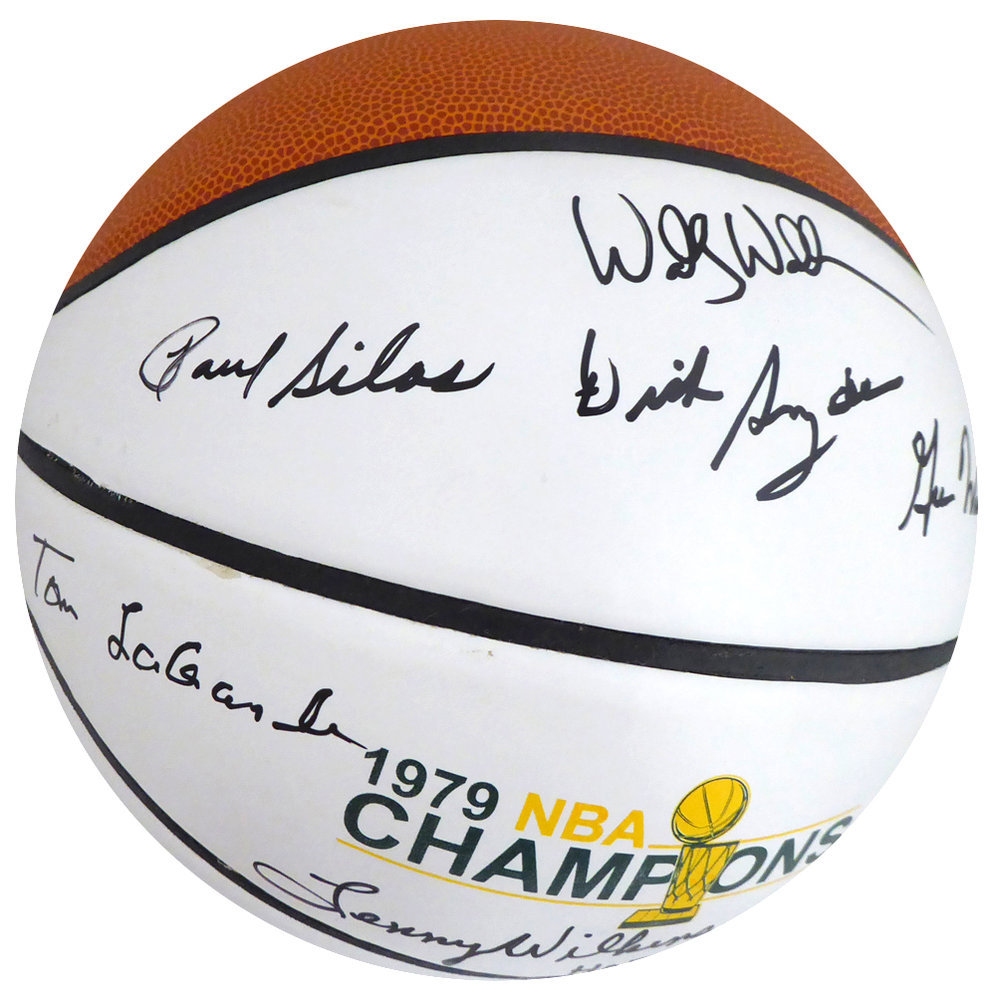 1978-79 NBA Champions Seattle Supersonics Multi Signed Autographed Basketball With 9 Signatures Including Fred Brown & Lenny Wilkens "HOF 89, 98, 10" Mcs Holo #145852 Image a