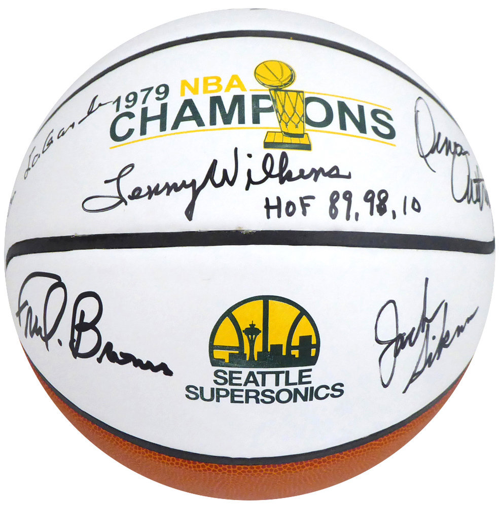 1978-79 NBA Champions Seattle Supersonics Multi Signed Autographed Basketball With 9 Signatures Including Fred Brown & Lenny Wilkens "HOF 89, 98, 10" Mcs Holo #145852 Image a