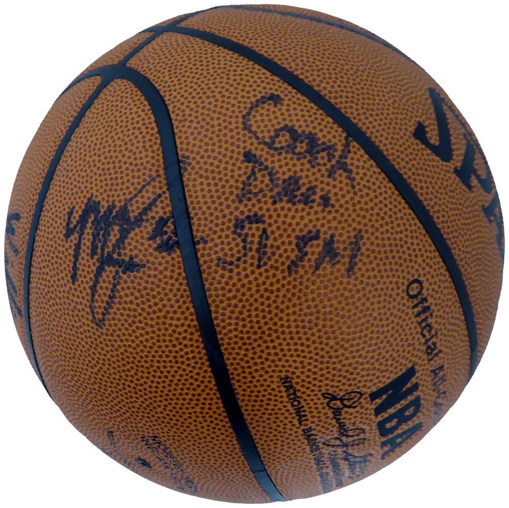 Multi Signed Autographed Signed 2002-03 St. Vincent-St. Mary Fighting Irish Basketball With 8 Total Signatures Including Lebron King James High School Signature PSA/DNA Image a