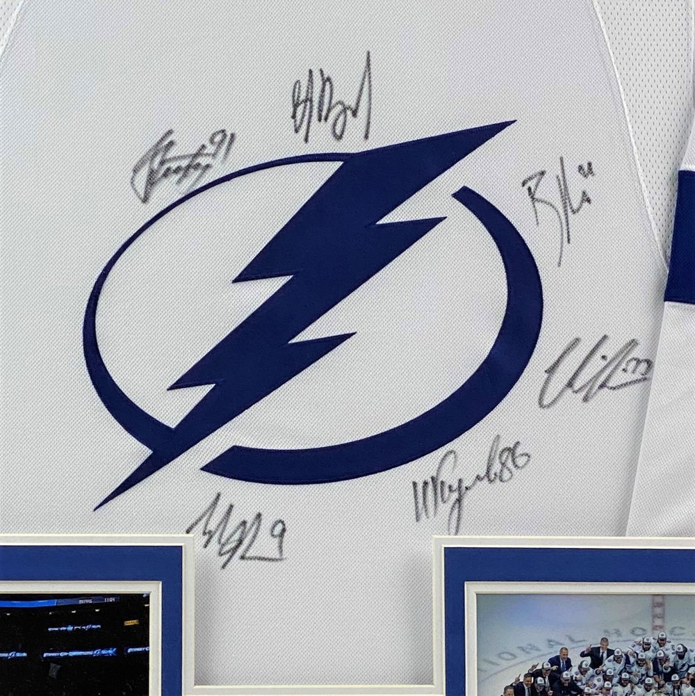 2020 & 2021 Tampa Bay Lightning Championship Team Autographed Signed Deluxe Framed Jersey - Certified Authentic Image a