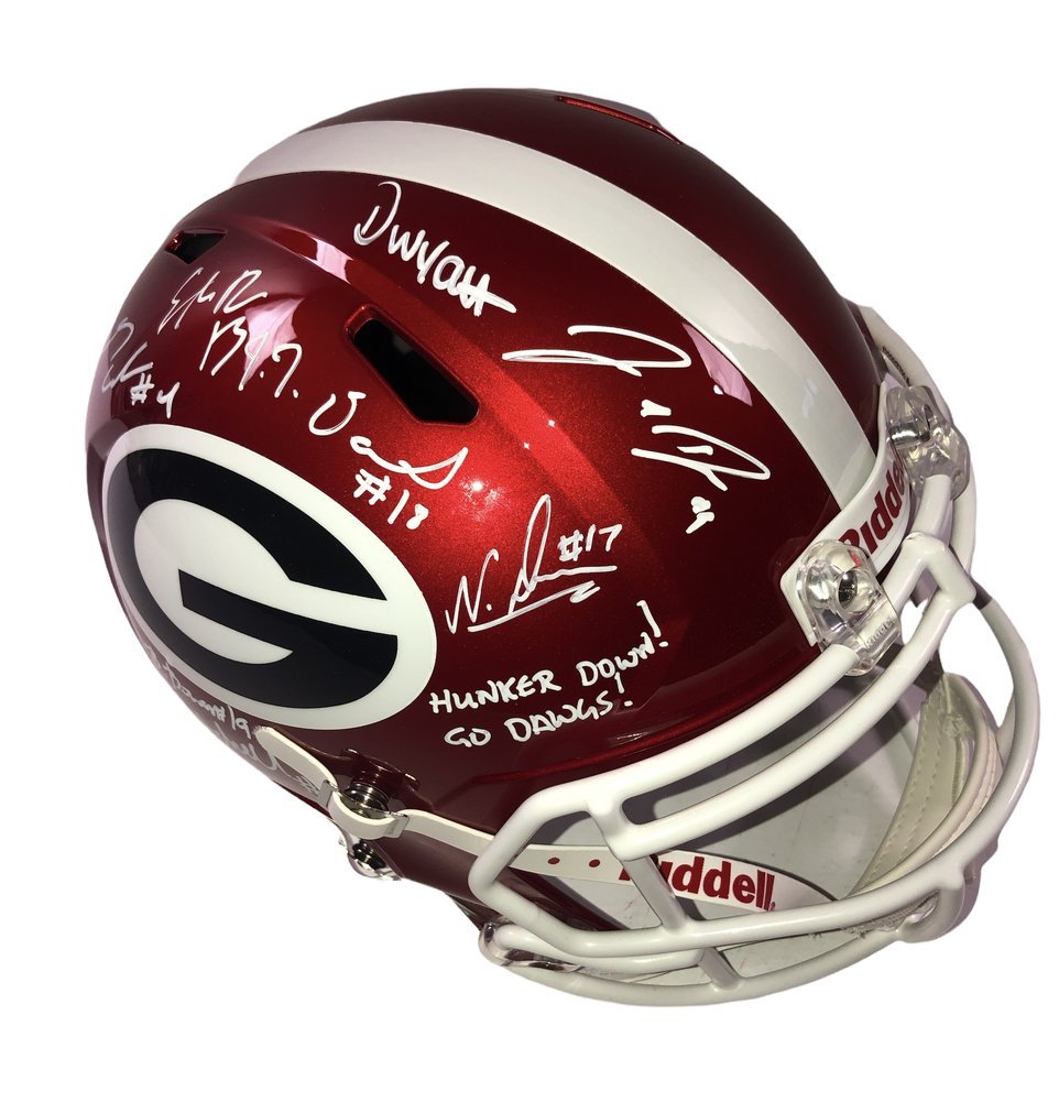 2021 National Champions Team Autographed Signed Georgia Bulldogs Riddell FLASH Speed Replica Helmet with 9 Sigs - Beckett QR Authentic Image a
