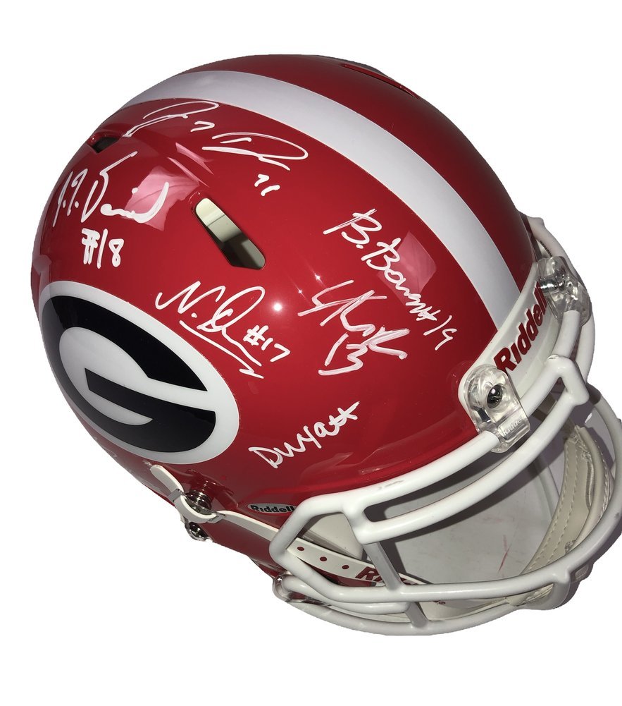 2021 National Champions Team Autographed Signed Georgia Bulldogs Riddell Speed Authentic Helmet with 8 Sigs - Beckett QR Authentic Image a