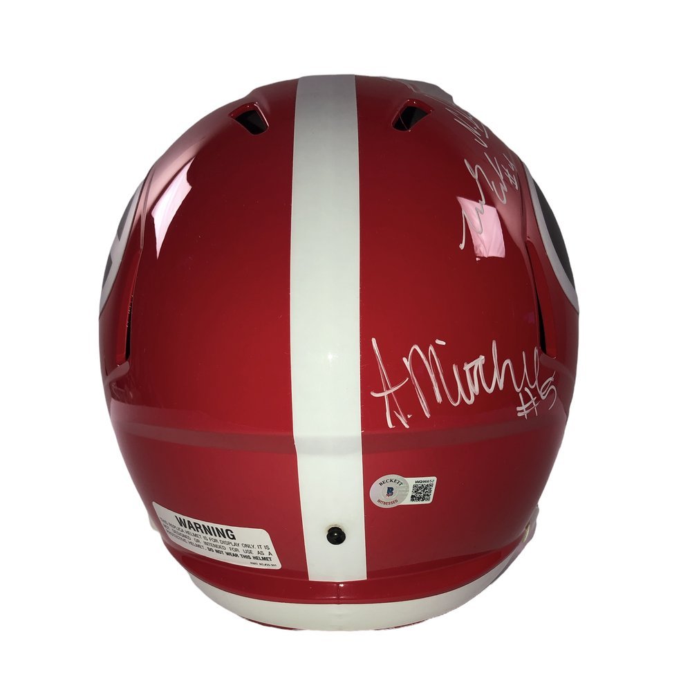 2021 National Champions Team Autographed Signed Georgia Bulldogs Riddell Speed Replica Helmet with 8 Sigs - Beckett QR Authentic Image a