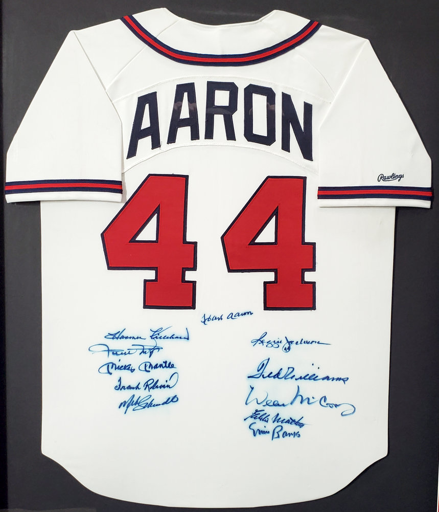 Mickey Manlte Autographed Signed 500 Home Run Club Framed White Rawlings Jersey With 11 Total Signatures Including , Ted Williams & Hank Aaron JSA Image a