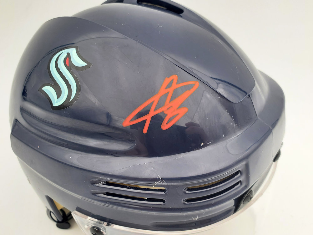 Adam Larsson Autographed Seattle Kraken Blue Mini Helmet Fanatics Holo #200301 Image a