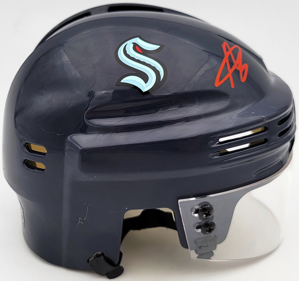 Adam Larsson Autographed Seattle Kraken Blue Mini Helmet Mcs Holo #97383 Image a