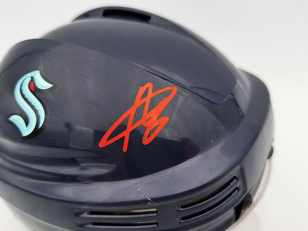 Adam Larsson Autographed Seattle Kraken Blue Mini Helmet Mcs Holo #97383 Image a