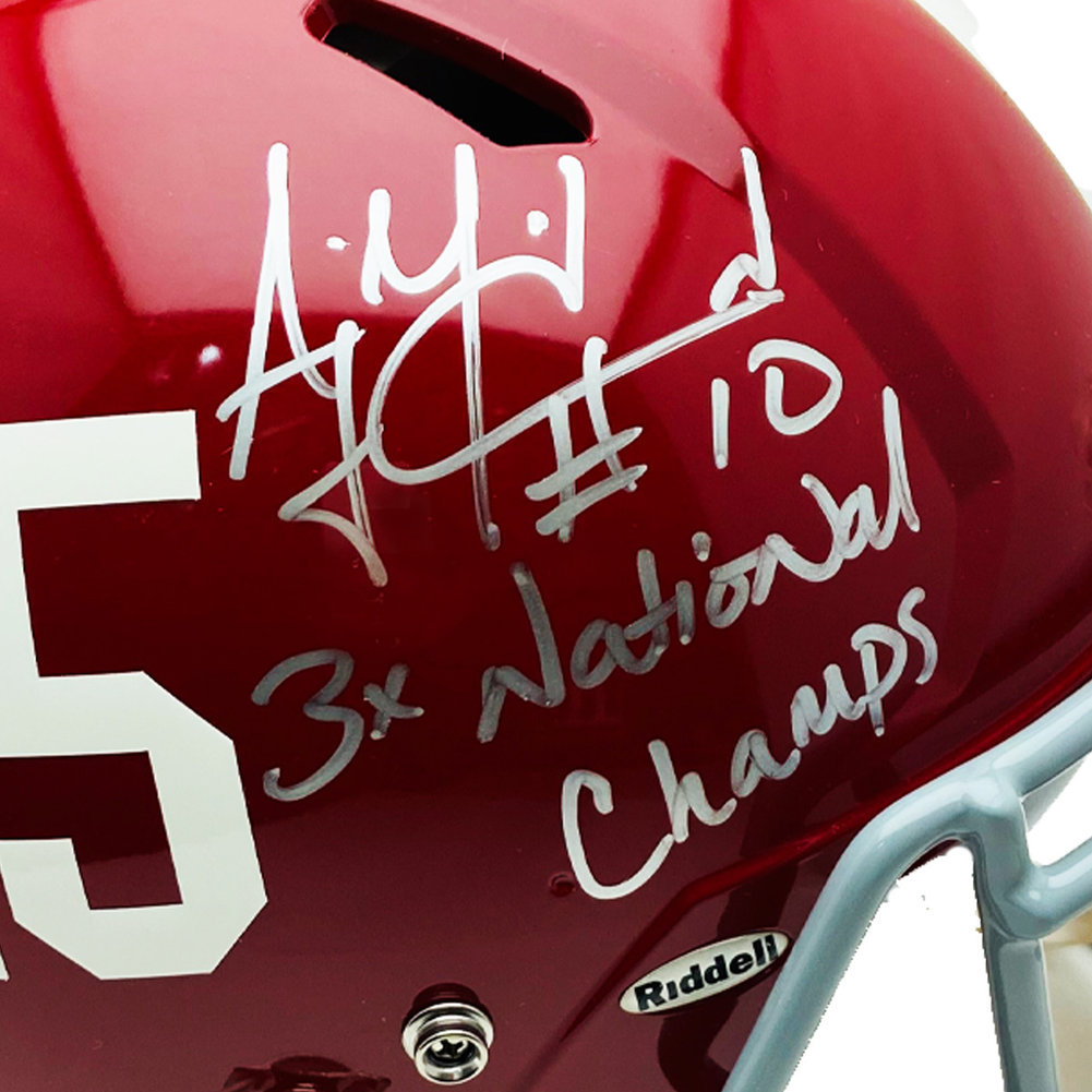 AJ McCarron Autographed Signed Alabama Crimson Tide Proline Full Size Helmet 3X National Champs Inscription - Certified Authentic Image a