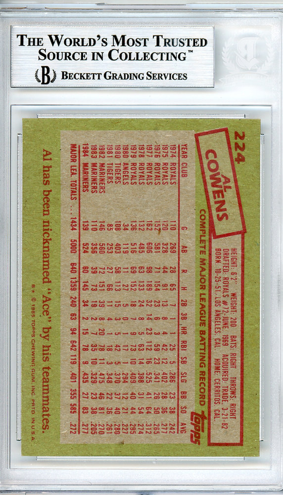 Al Cowens Autographed 1985 Topps Card #224 Seattle Mariners Beckett Beckett Image a