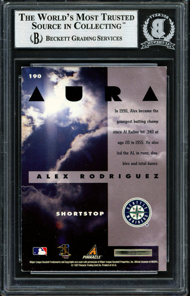 Alex Rodriguez Autographed 1997 Pacific Aura Card #190 Seattle Mariners Beckett Beckett Image a
