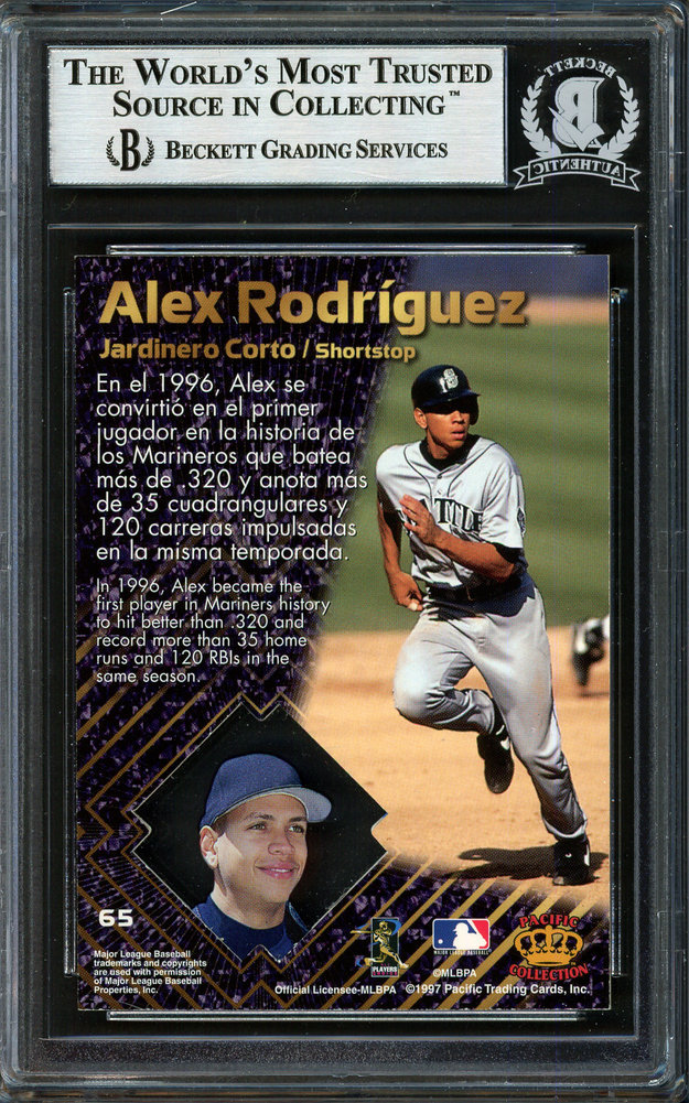 Alex Rodriguez Autographed 1997 Pacific Prisms Card #65 Seattle Mariners Beckett Beckett Image a