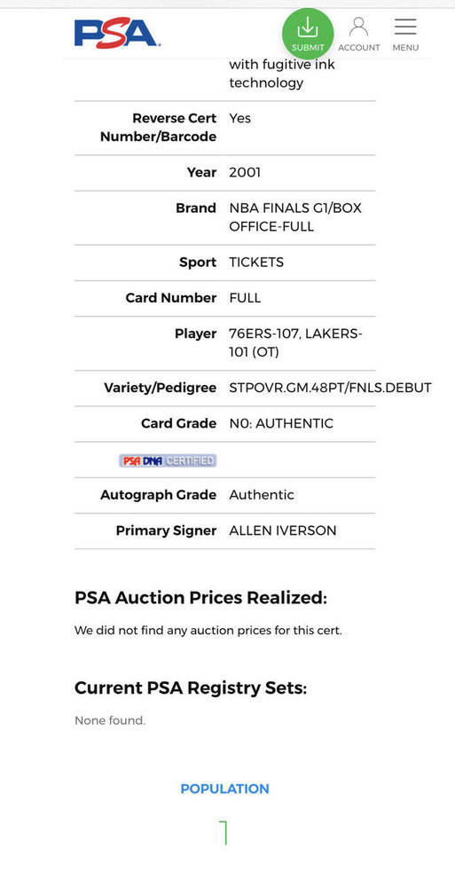 Allen Iverson Autographed Signed Stepover Game 48 Pts Finals Debut Ticket Stub PSA/DNA Image a