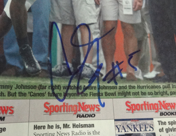 Andre Johnson 9X10.5 Autographed Magazine Page Photo Miami Hurricanes PSA/DNA Image a