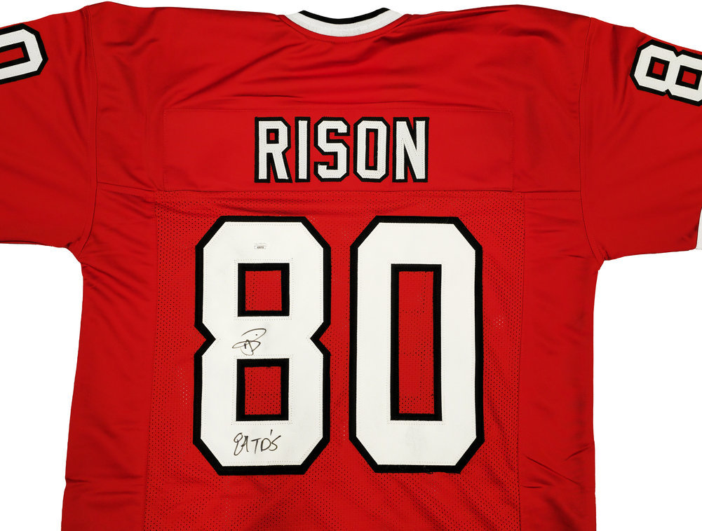 Atlanta Falcons Andre Rison Autographed Red Jersey "84 Td" JSA Image a