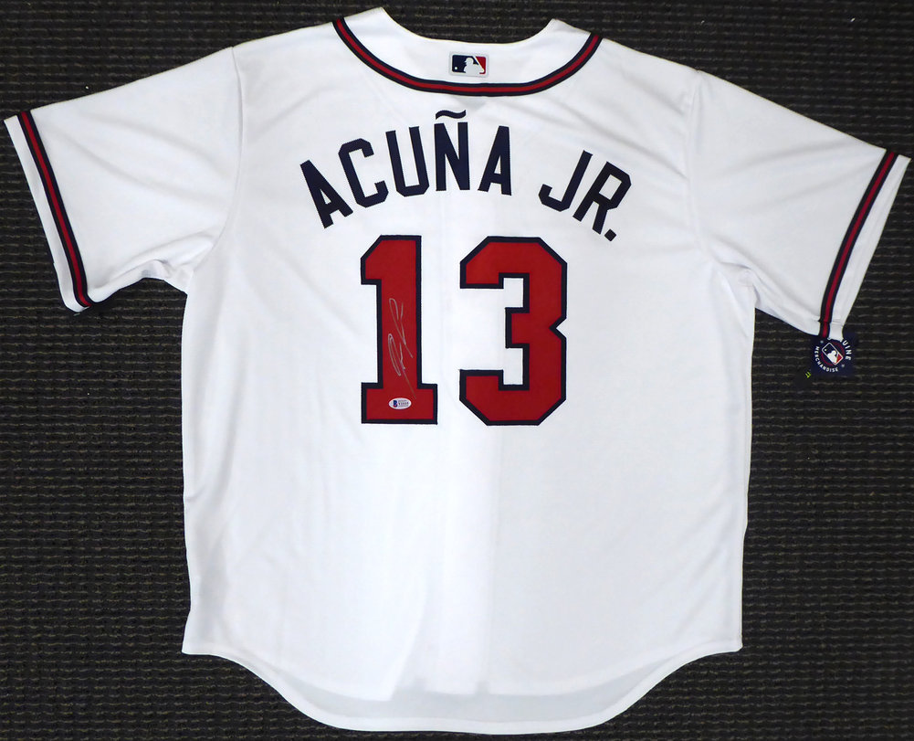 Atlanta Braves Ronald Acuna Jr. Autographed Signed Nike White Jersey Size Xl Beckett Beckett Image a