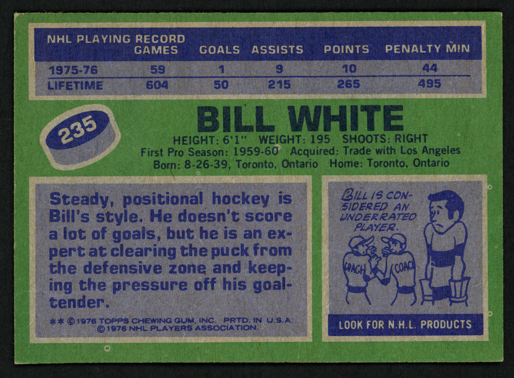 Bill White Autographed 1976-77 Topps Card #235 Chicago Blackhawks #150196 Image a