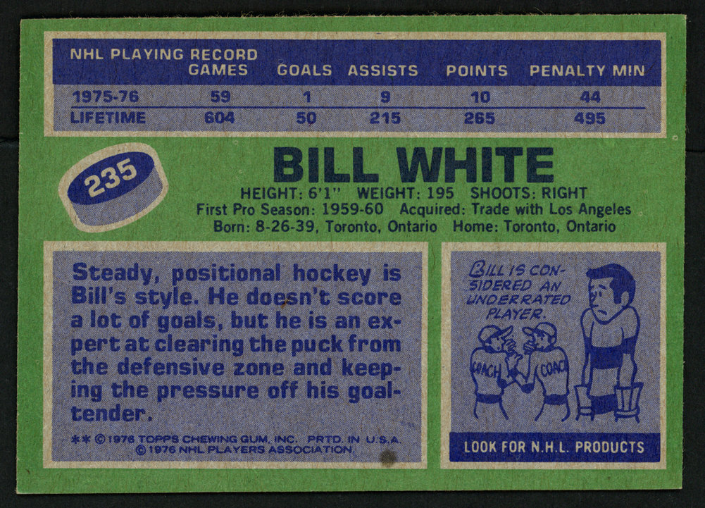 Bill White Autographed 1976-77 Topps Card #235 Chicago Blackhawks #150197 Image a